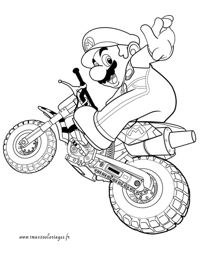 super mario sur sa moto coloriage