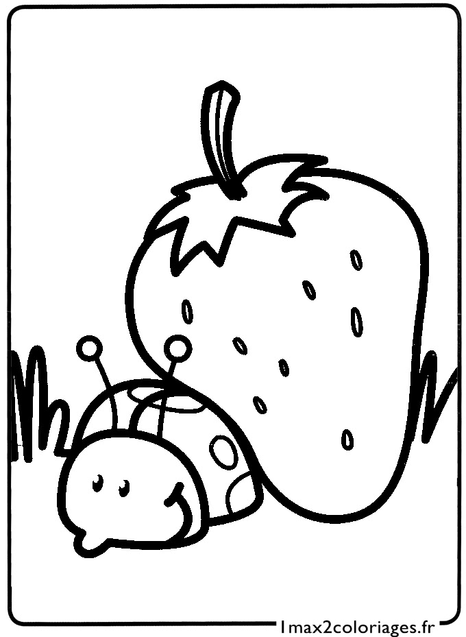 coloriage Une petite coccinelle se cache derriere une fraise