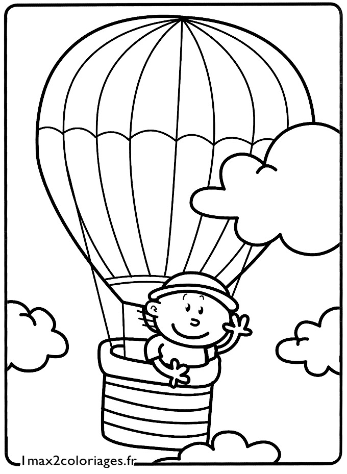 coloriage Le petit garçon dans la mongolfière