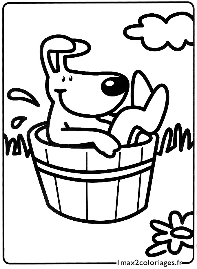 coloriage Le petit chien prend son bain