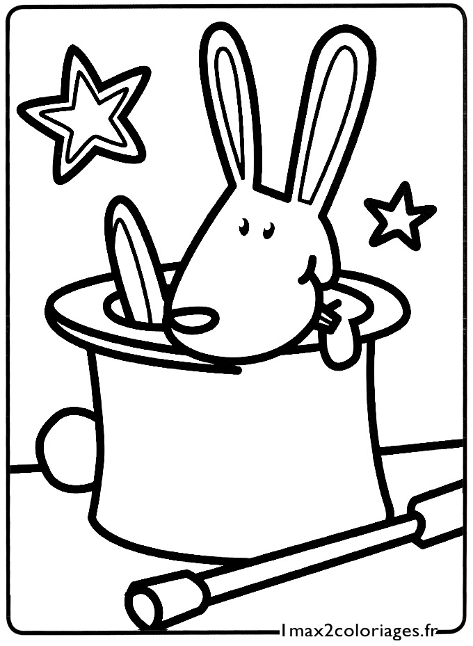 coloriage Le petit lapin de magicien sort de son chapeau