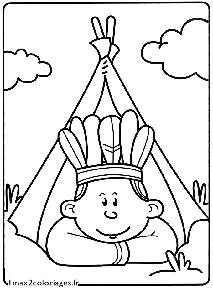 coloriage Le petit indien dans son tipi