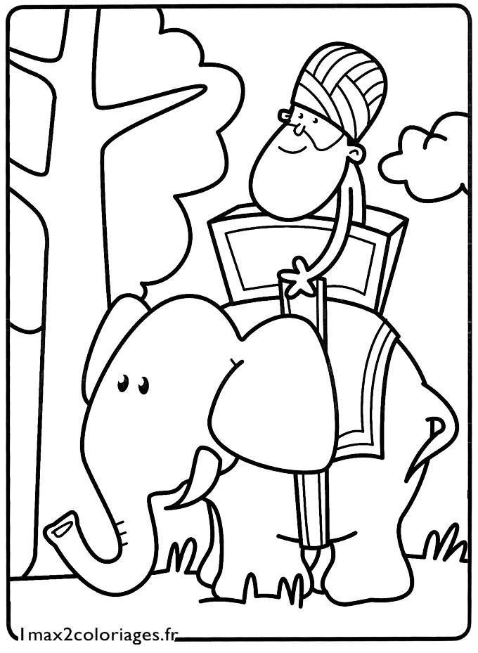 coloriage Le petit maharadjah sur son elephant a imprimer