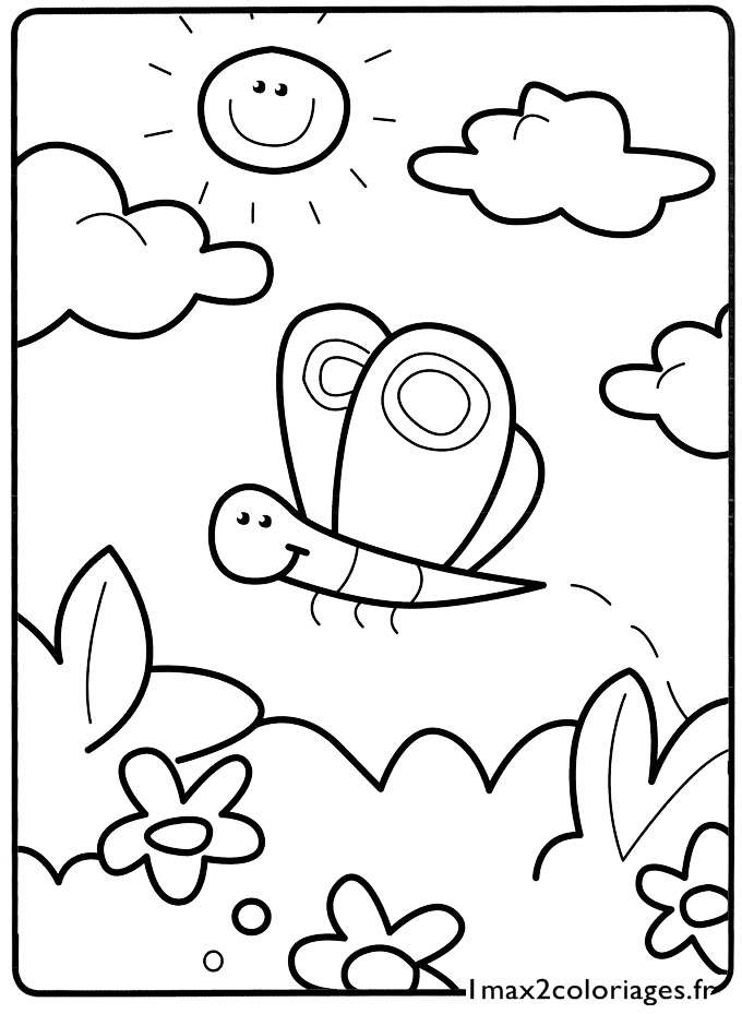 coloriage Le joli papillon vole