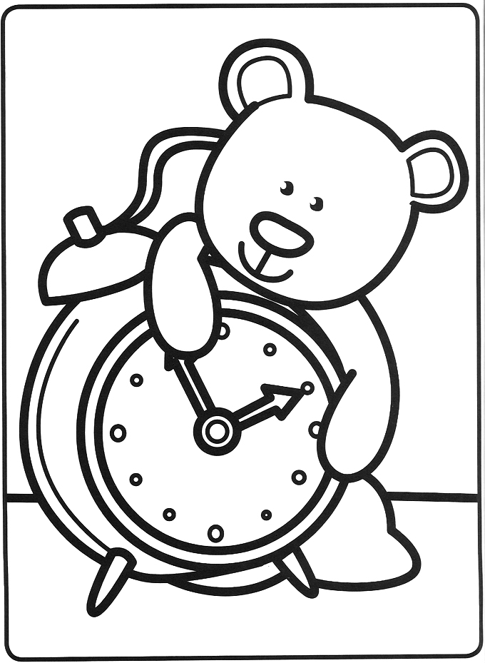 coloriage Le petit ourson sur le reveil