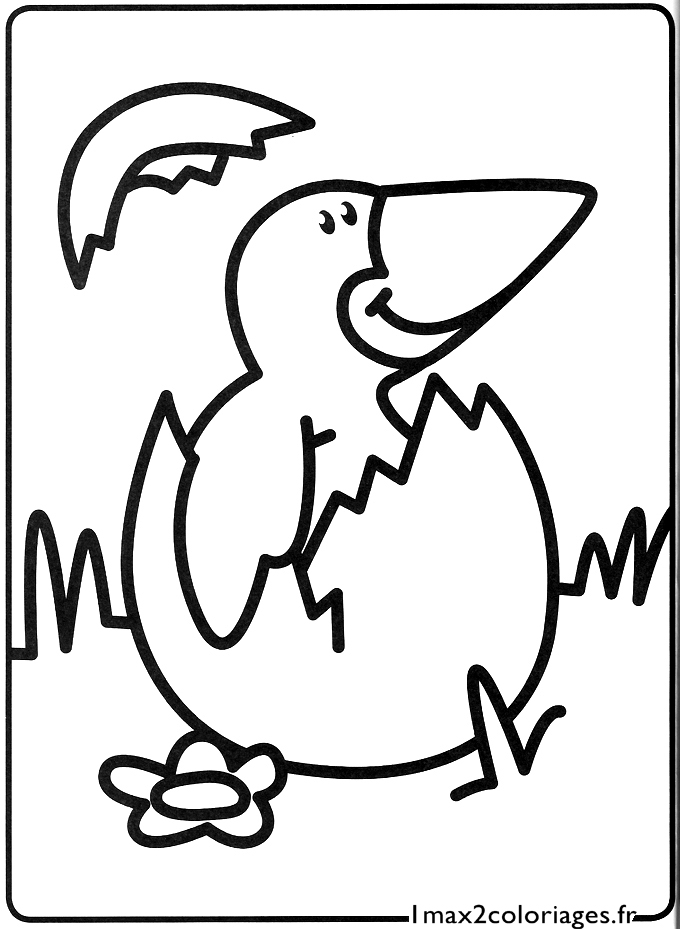 coloriage Le petit poussin sort de sa coquille