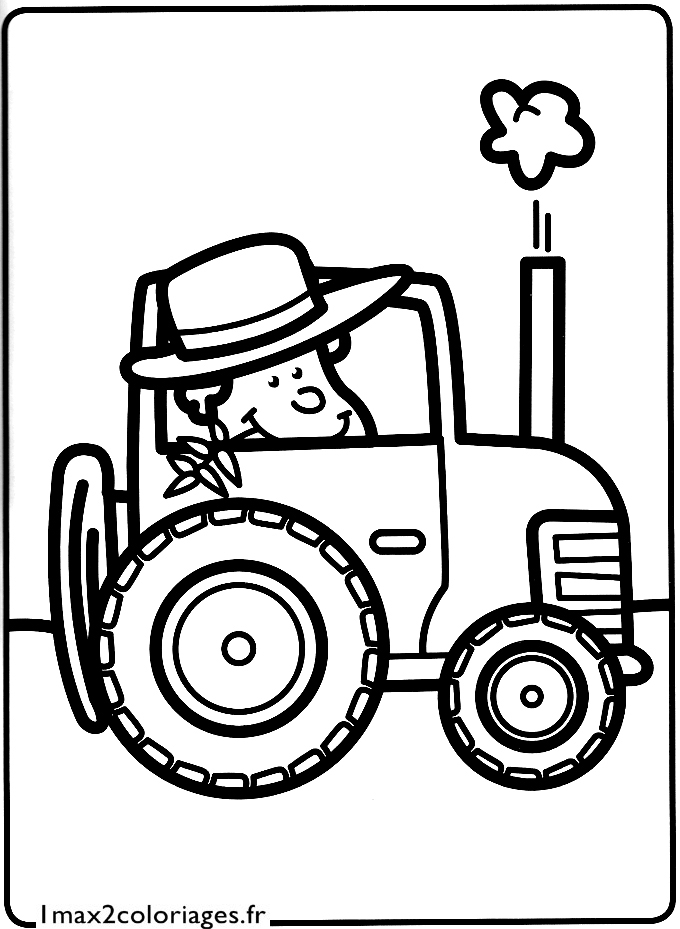 coloriage L'agriculteur dans son petit tracteur