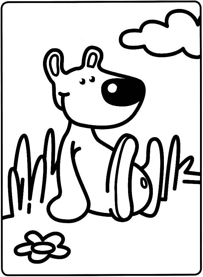 coloriage le petit chien est assis dans l'herbe