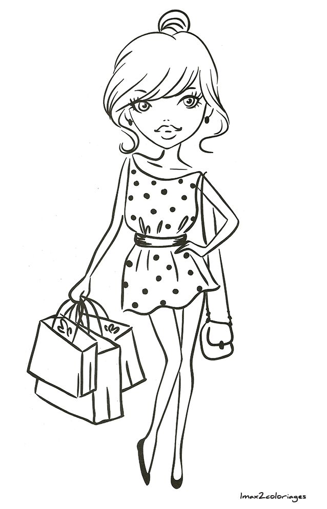 Amusestoi à colorier ces filles à la mode, Stella en mode shopping