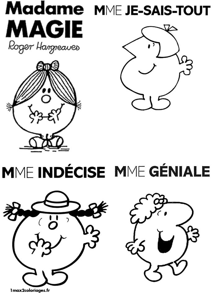 Coloriages monsieur madame de Roger Hargreaves - Mme Magie Mme Je Sais Tout  Mme indécise Mme Géniale