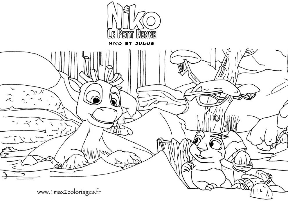 coloriage Niko et Julius son ami l'écureuil volant