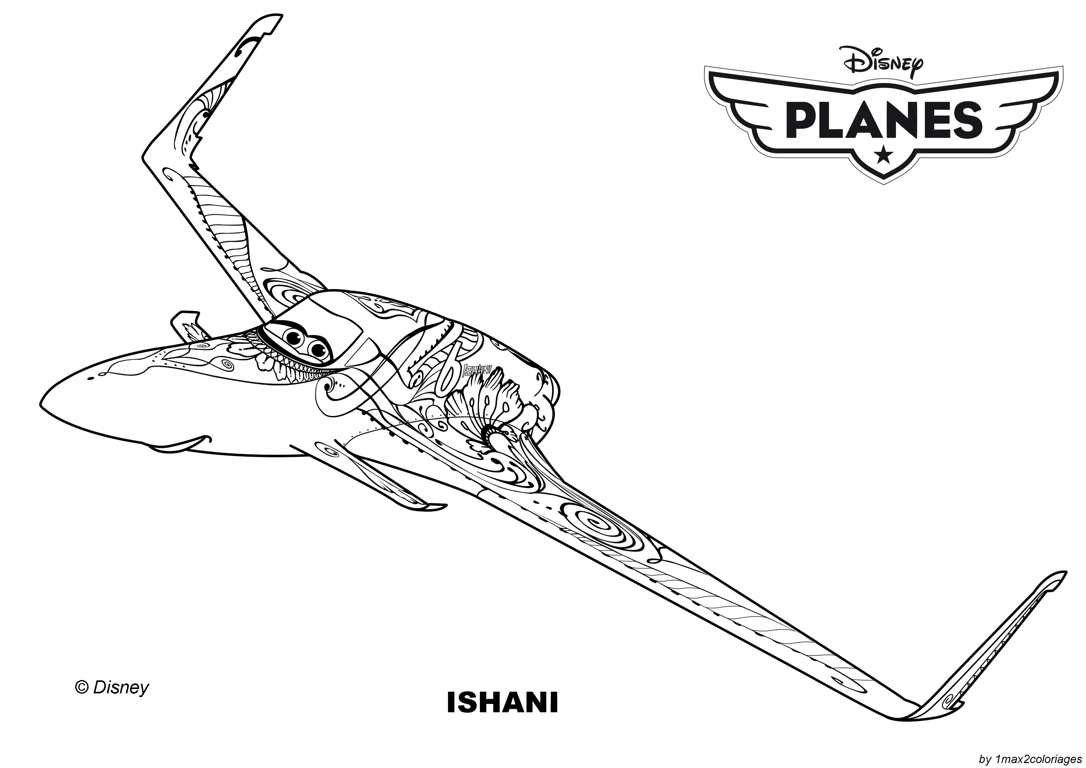 Coloriages Planes de walt Disney,Ishani, un avion de course venu d ...