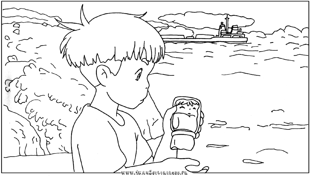 Coloriages Ponyo sur la falaise