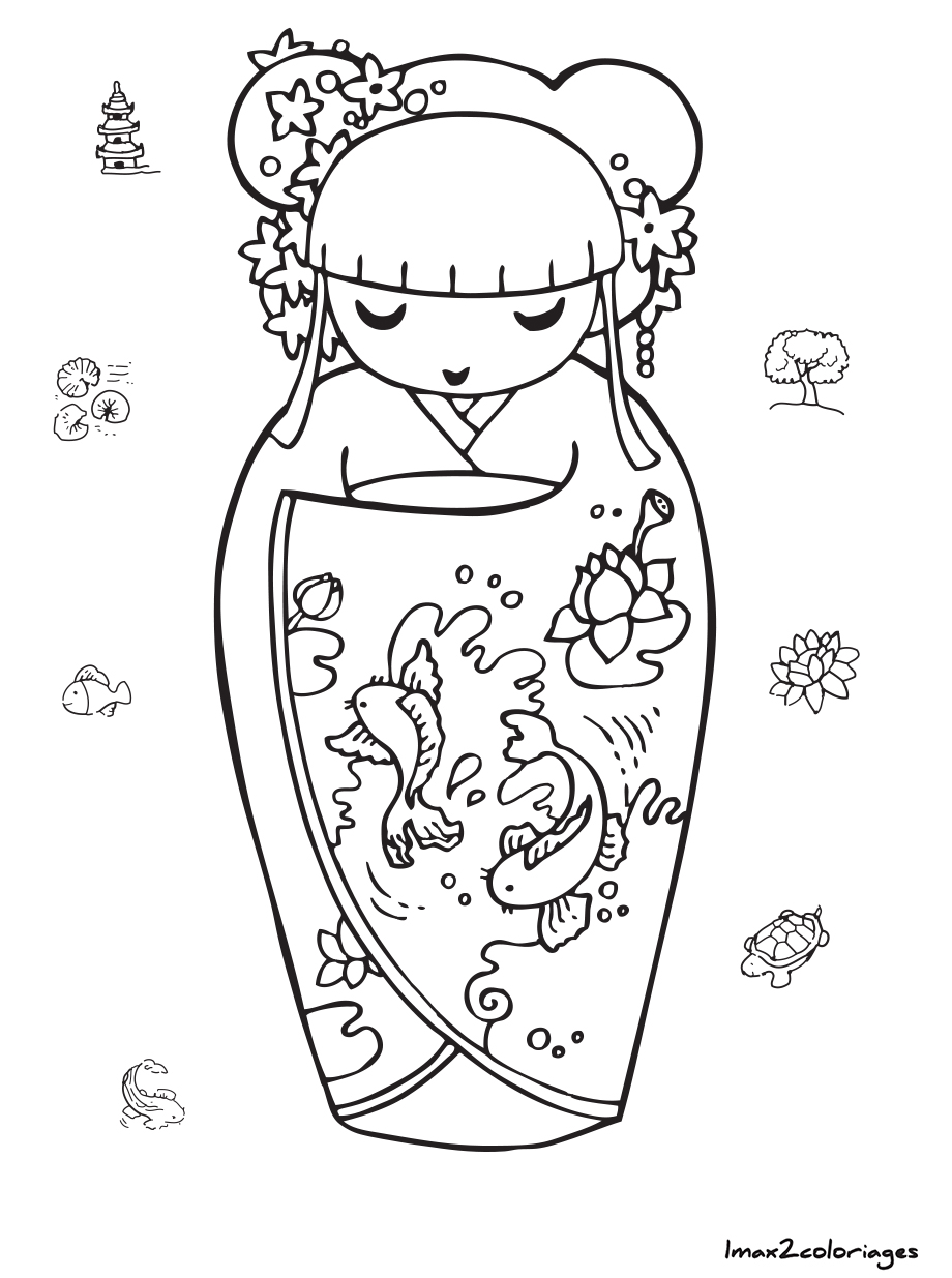 coloriage kokeshi numero 2