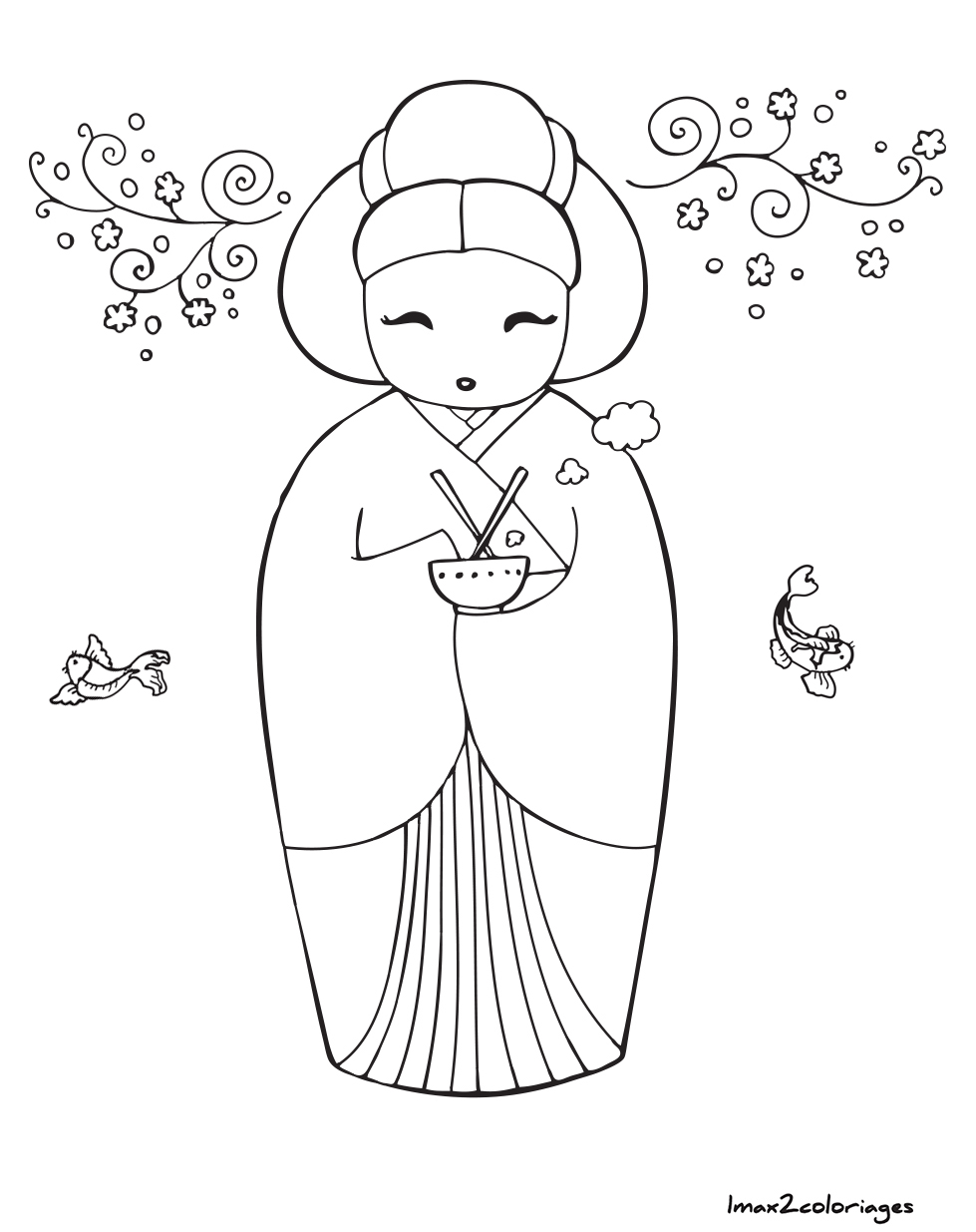 coloriage kokeshi numero 3