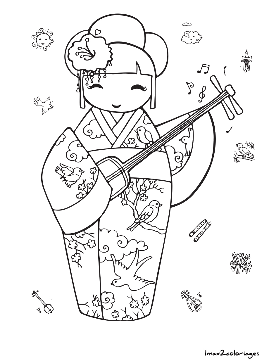 coloriage kokeshi numero 5