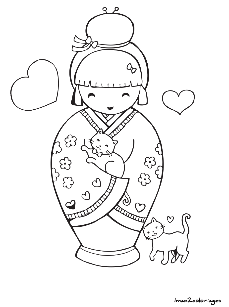 coloriage kokeshi numero 7