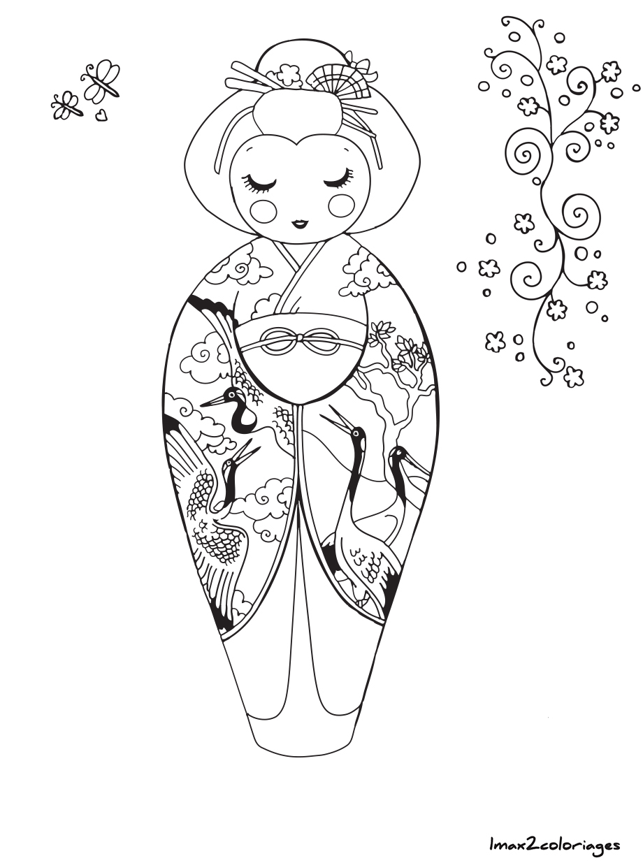 coloriage kokeshi numero 8