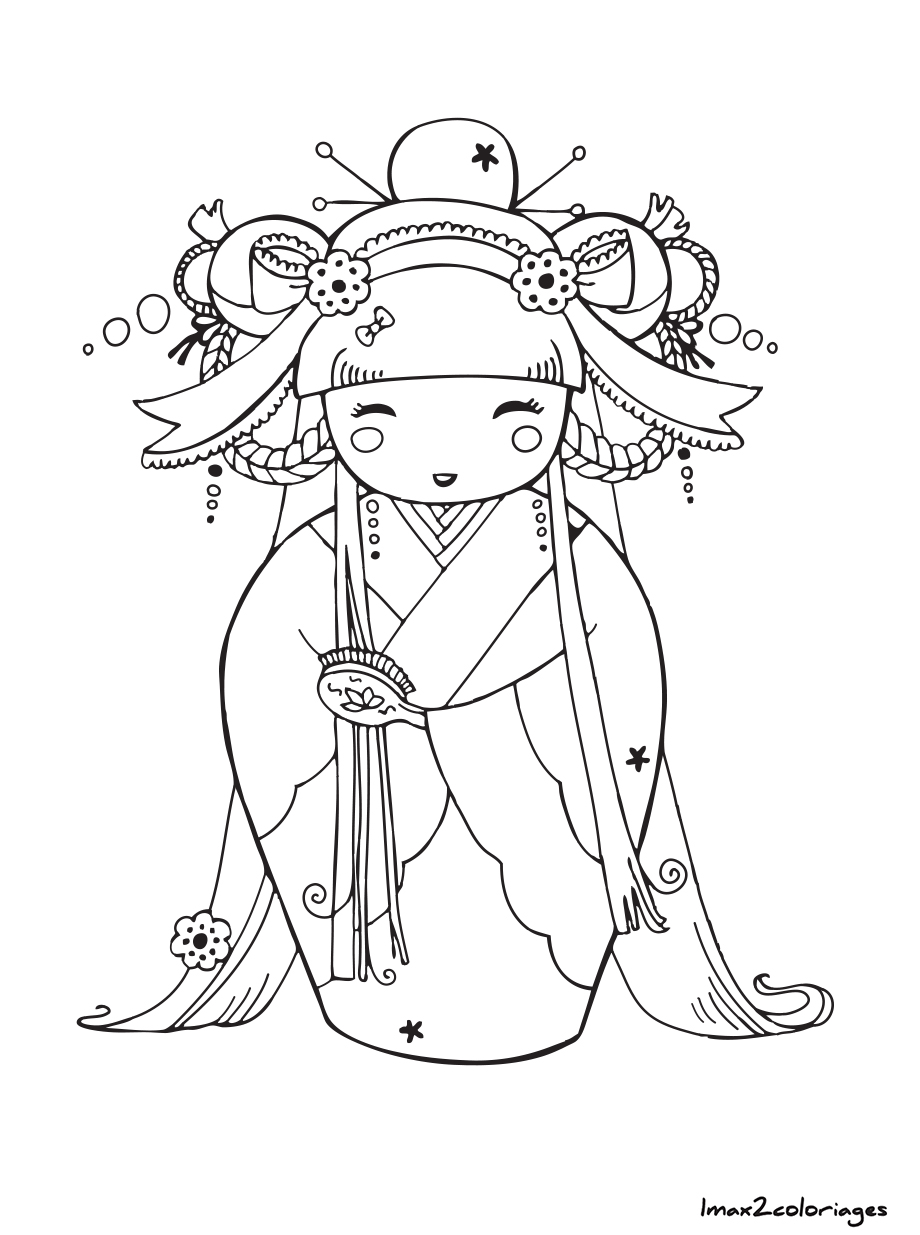 coloriage kokeshi numero 9