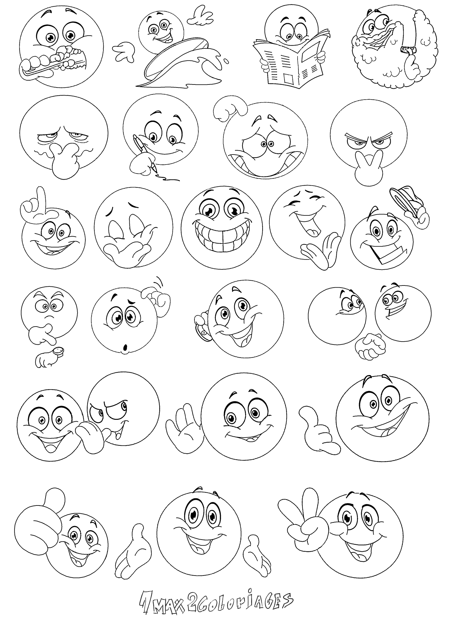 coloriage smileys page 2