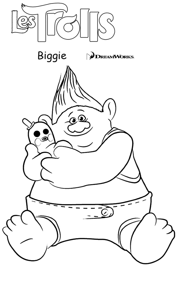 coloriage troll Biggie et son doudou