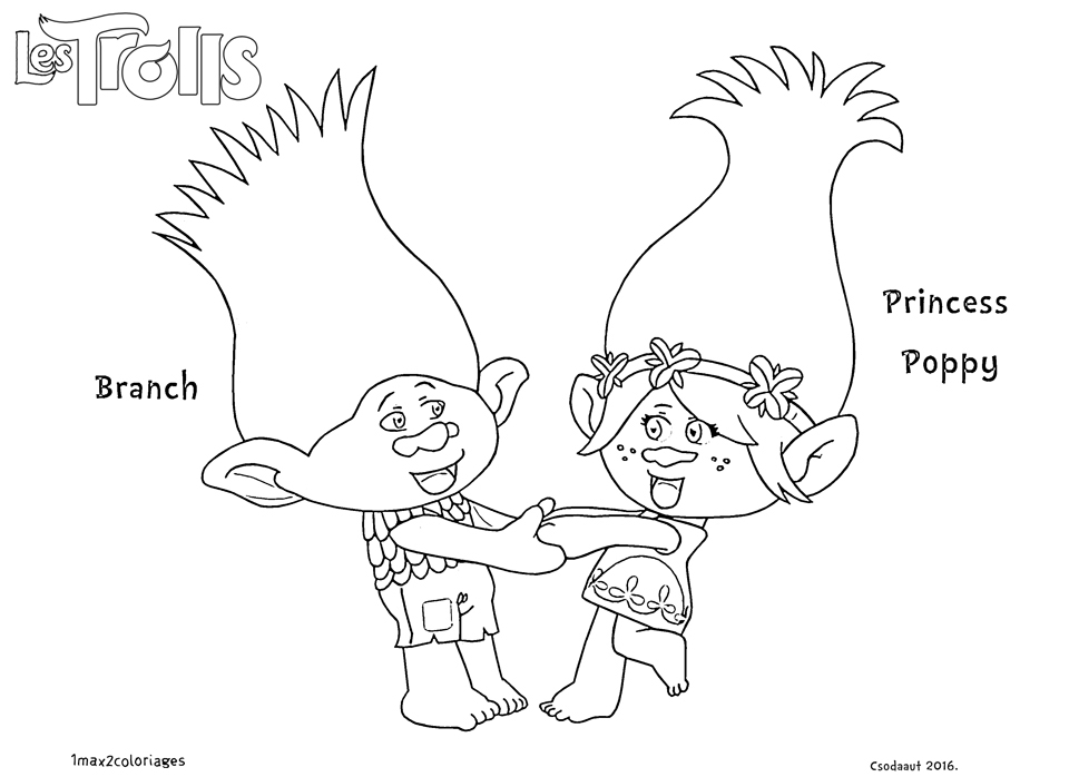 coloriage troll Princesse Poppy et Branch dansent