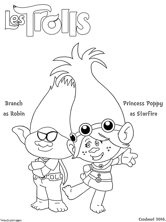 coloriage Branch en Robin et Poppy en Starfire