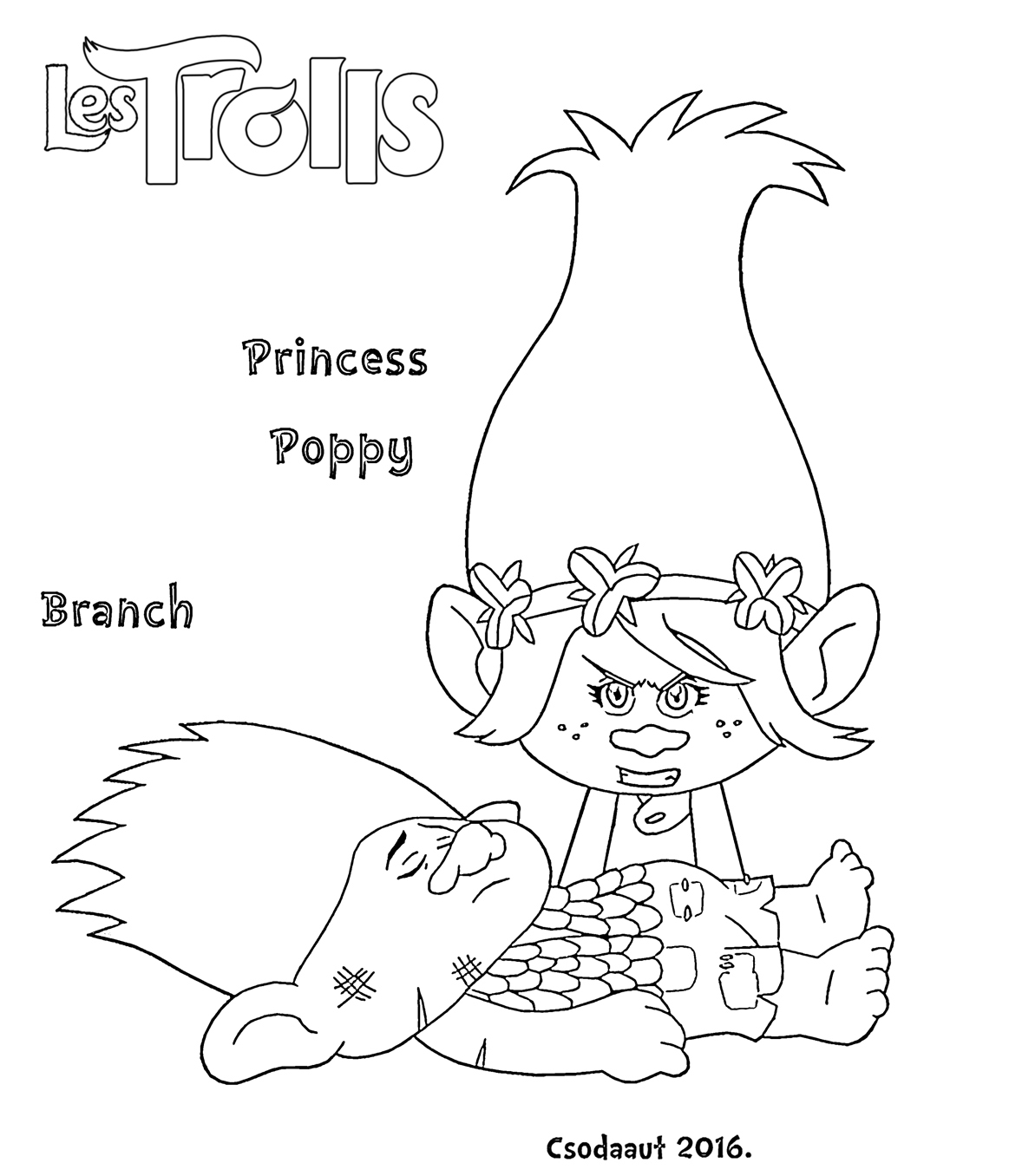coloriage troll Princesse Poppy au chevet de Branch
