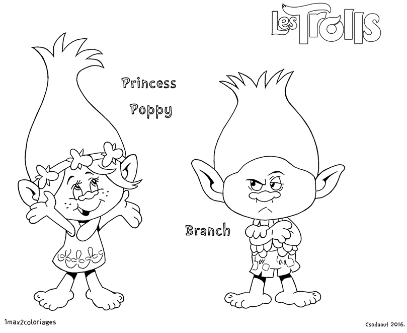 coloriage troll branch et poppy
