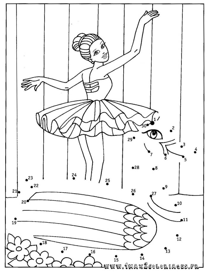 Coloriage la danseuse et le canard - Relier les points de 1 à 30 