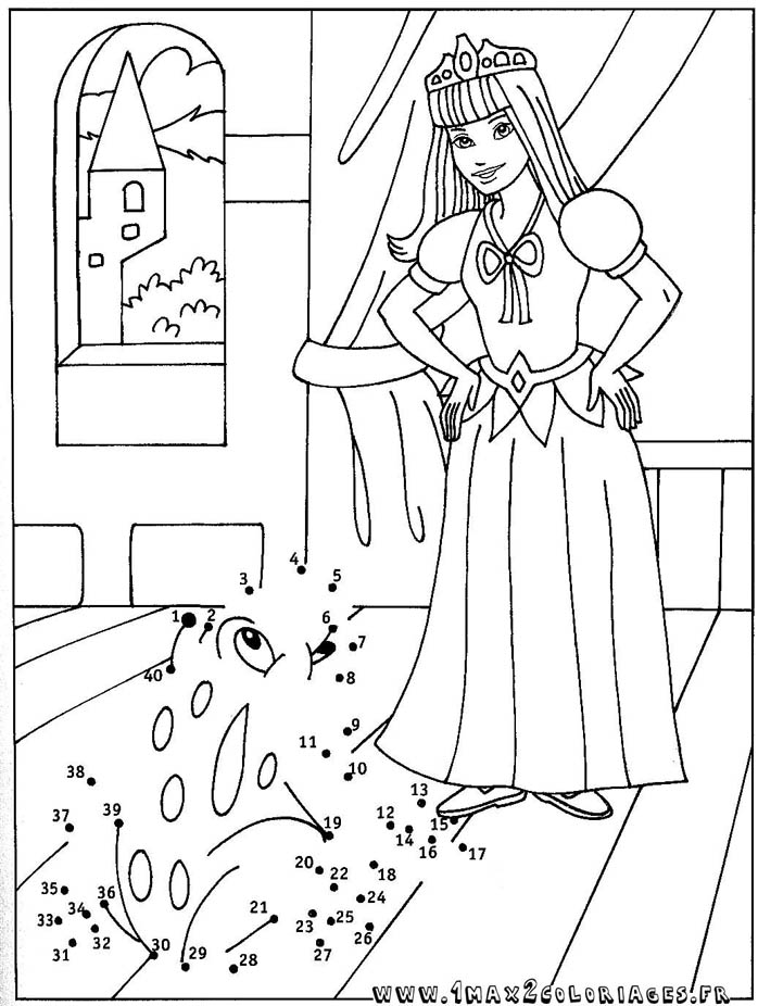 Coloriage la princesse et la grenouille - Relier les points de 1 à 40 