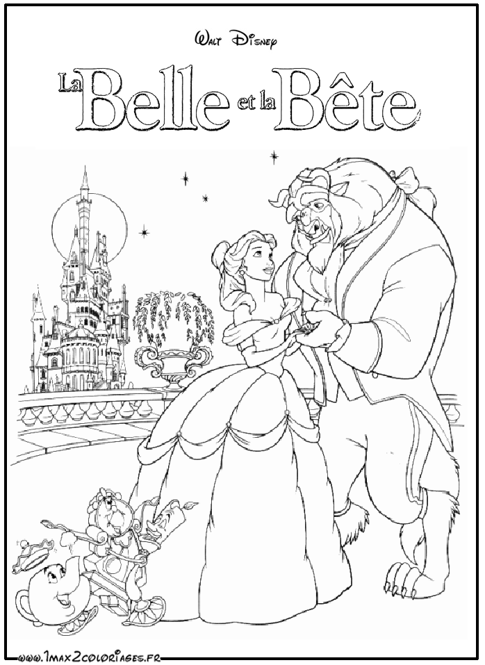 coloriages La Belle et la Bête dansent