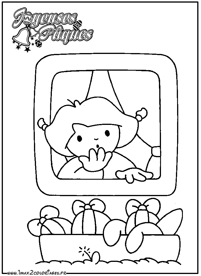 Coloriage L'enfant regarde des oeufs par la fenêtre