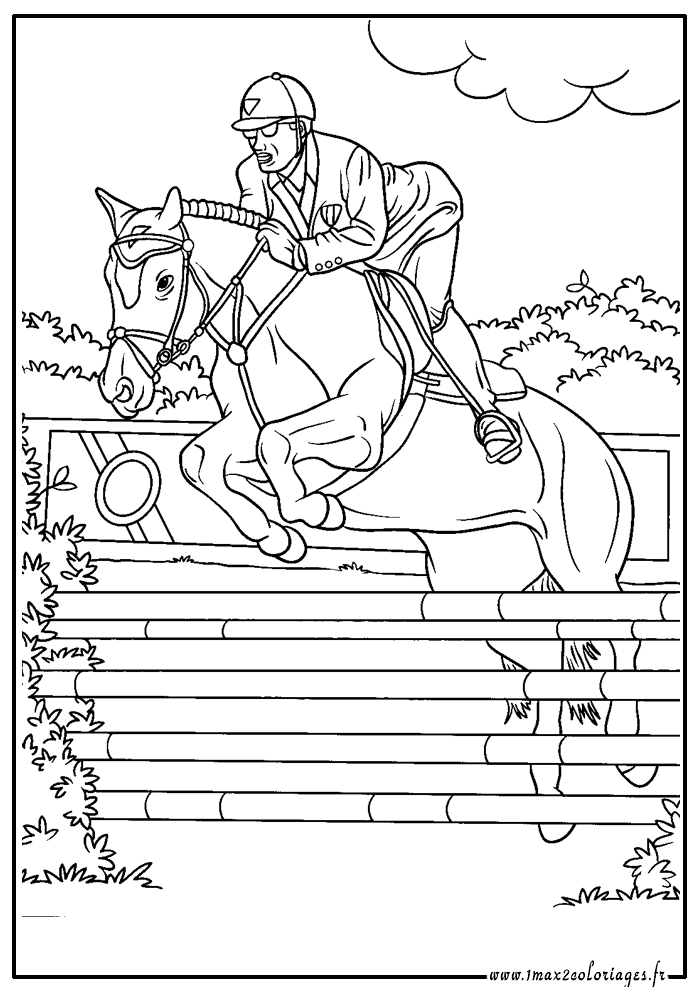 Coloriages Jeux Olympiques  Equitation  Saut d'obstacle